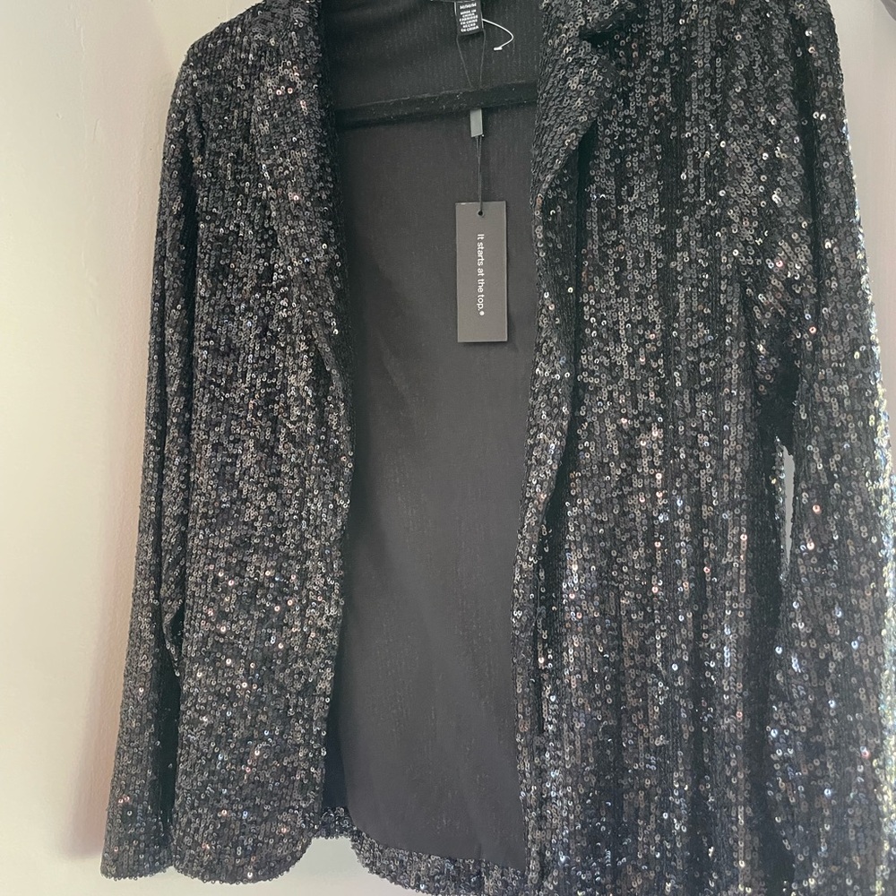 Cable & Gauge Sparkling Black Sequin Blazer